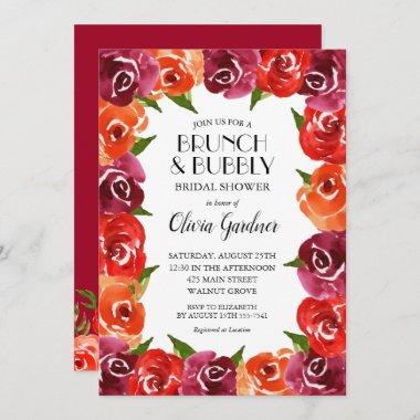 Red Orange Claret Watercolor Flowers Bridal Shower Invitations