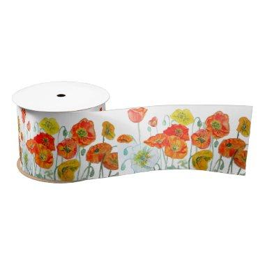 Red Orange Poppy Watercolour Flower Ribbon