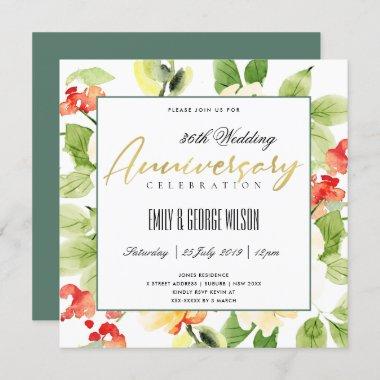 RED ORANGE WATERCOLOR FLORAL ANY YEAR ANNIVERSARY Invitations