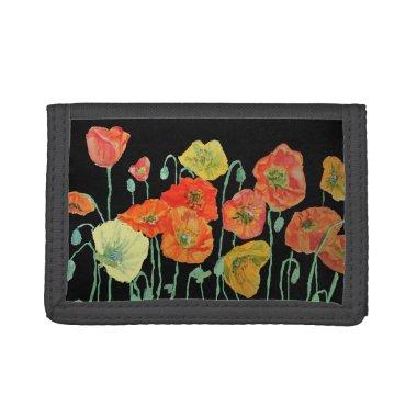 Red Orange Yellow Poppy Poppies floral Flower art Trifold Wallet