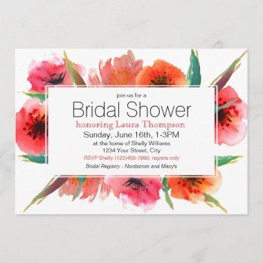 Red Painted Poppies Floral Bridal Shower Invitations