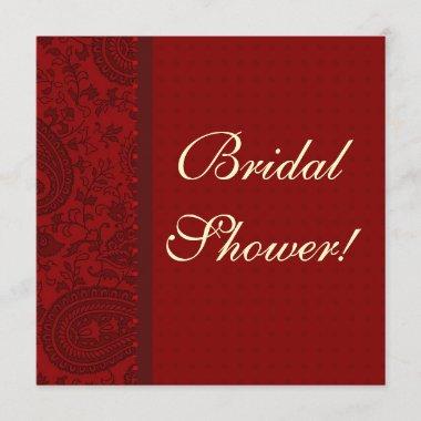 Red paisley Damask brocade Indian bridal shower Invitations