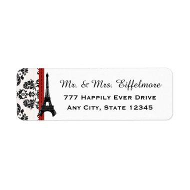 Red Parisian Damask Eiffel Tower Label