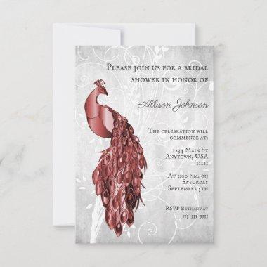 Red Peacock Bridal Shower Invitations
