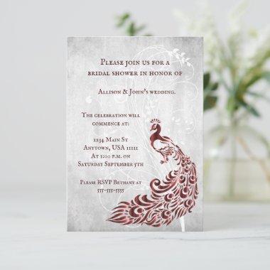Red Peacock Leaf Vine Bridal Shower Invite