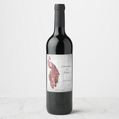 Red Peacock Wedding Wine Label