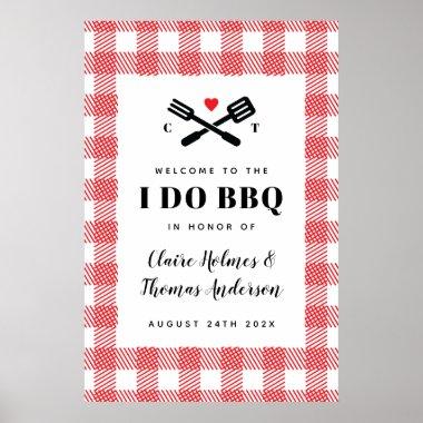 Red Picnic I Do BBQ welcome sign
