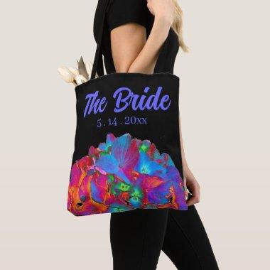 Red pink blue purple floral colorful floral tote bag