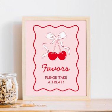Red Pink Bow Cherry Baby Shower Favor Poster