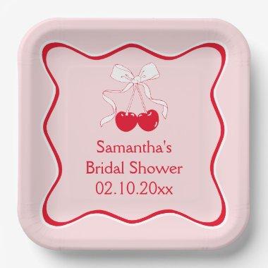 Red Pink Bow Cherry  Paper Plates