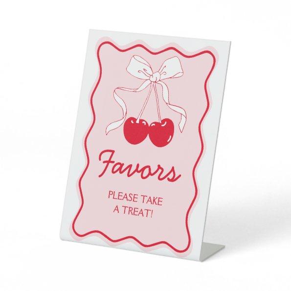 Red Pink Bow Cherry On Top Favor Pedestal Sign