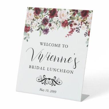 Red Pink Floral Bridal Luncheon Welcome Pedestal Sign