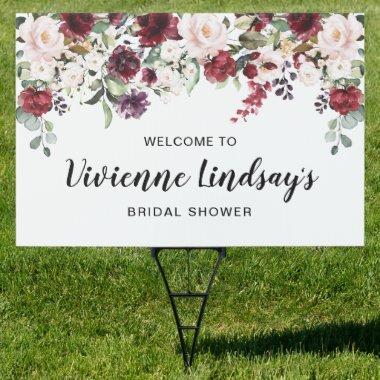 Red Pink Floral Bridal Shower Welcome Yard Sign