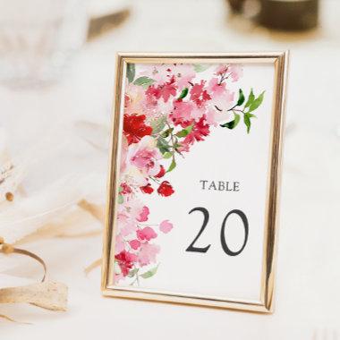 Red Pink Floral Wedding Table Number