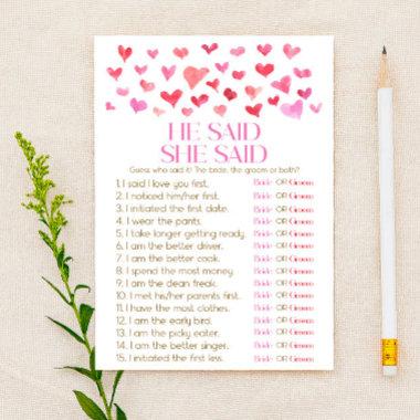 Red Pink He Said She Said Bridal Shower Game Stationery