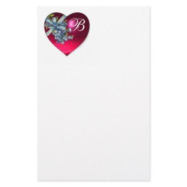 RED PINK HEART & FORGET ME NOTS MONOGRAM STATIONERY