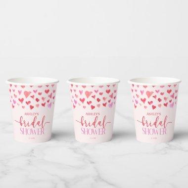 Red Pink Hearts Valentine Bridal Shower Paper Cups
