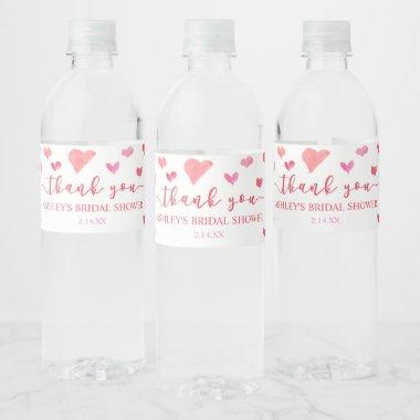 Red Pink Hearts Valentine Bridal Shower Party Water Bottle Label