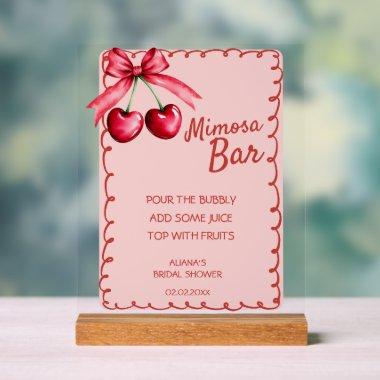 Red & Pink Mimosa Bar Cherry  Acrylic Sign