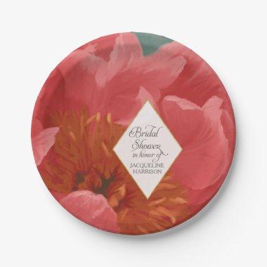 Red Pink Peony Floral Spring  Elegant Paper Plates