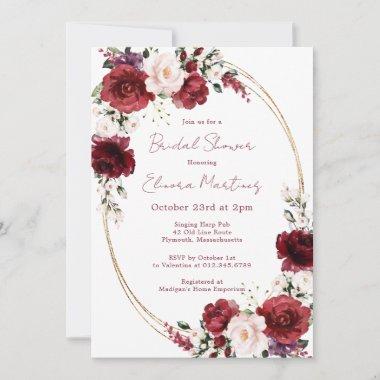 Red Pink Purple Rose Floral Bridal Shower Invitations