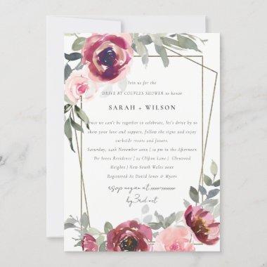 RED PINK ROSE FLORA DRIVE BY COUPLES SHOWER INVITE
