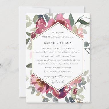 RED PINK ROSE FLORA DRIVE BY COUPLES SHOWER INVITE