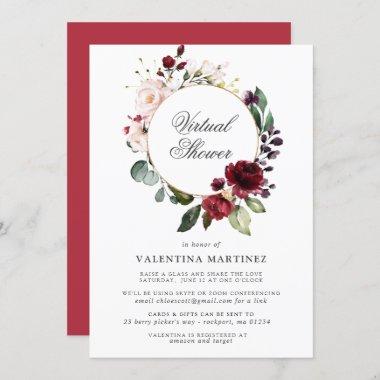 Red Pink Rose Floral Virtual Bridal Baby Shower Invitations