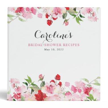 Red Pink Watercolor Roses  Recipe 3 Ring Binder