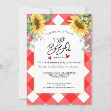 Red Plaid I Do BBQ Sunflower Bridal Shower Invitations