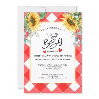 Red Plaid I Do BBQ Sunflower Bridal Shower Invitations