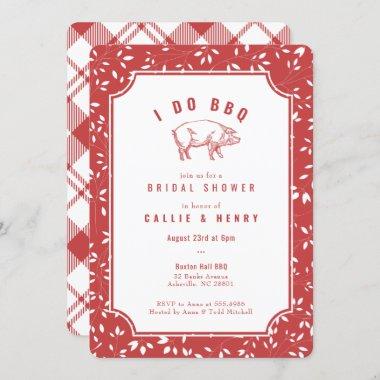Red plaid pig I DO BBQ Bridal Shower Invitations