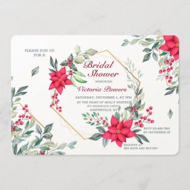 Red Poinsettia Bridal Shower Invitations
