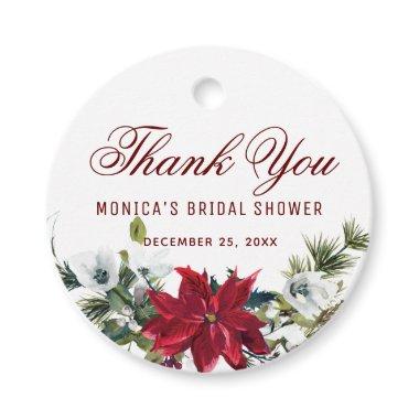 Red Poinsettia Bridal Shower Thank You round Favor Tags