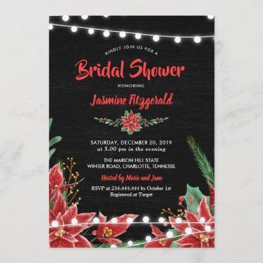 Red Poinsettia Chalkboard Christmas Bridal Shower Invitations