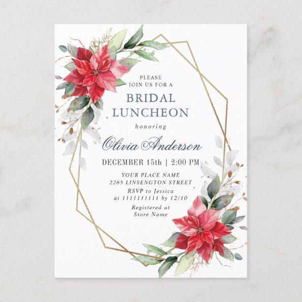 Red Poinsettia Floral BRIDAL LUNCHEON Invitations