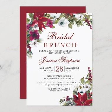 Red Poinsettia Floral Christmas Bridal Brunch Invitations