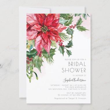 Red Poinsettia Floral Christmas Bridal Shower Invitations