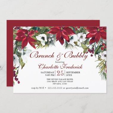 Red Poinsettia Floral Christmas Brunch & Bubbly Invitations