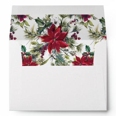 Red Poinsettia Floral Christmas for Invitations Envelope