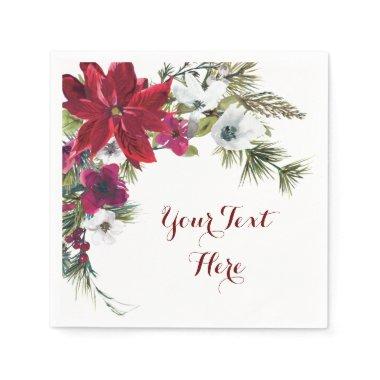 Red Poinsettia Floral Christmas Party Paper Napkins