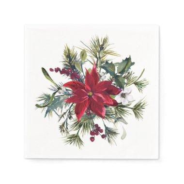 Red Poinsettia Floral Christmas PARTY Paper Napkins