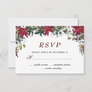 Red Poinsettia Floral Christmas RSVP Card