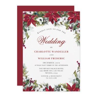 Red Poinsettia Floral Christmas Watercolor Wedding