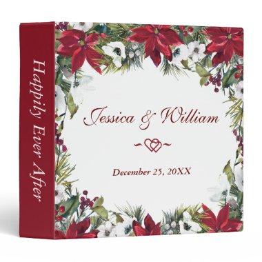 Red Poinsettia Floral Christmas Wedding Binder