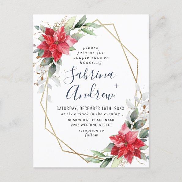 Red Poinsettia Floral Couple Shower PostInvitations