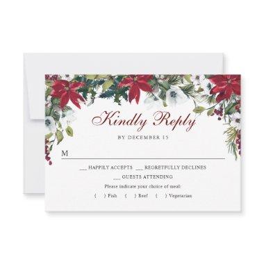 Red Poinsettia Floral  RSVP Card with Meal Choice
