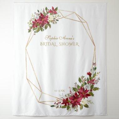 Red Poinsettia Gold Bridal Shower Photo Booth Prop Tapestry