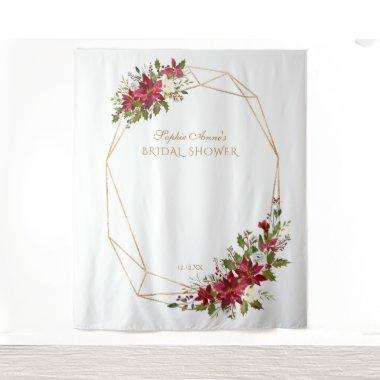 Red Poinsettia Gold  Photo Booth Prop Tapestry