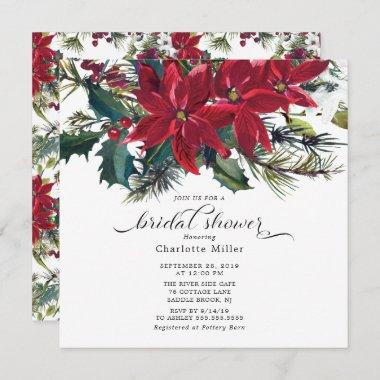 Red Poinsettia Holly Bridal Shower Invitations